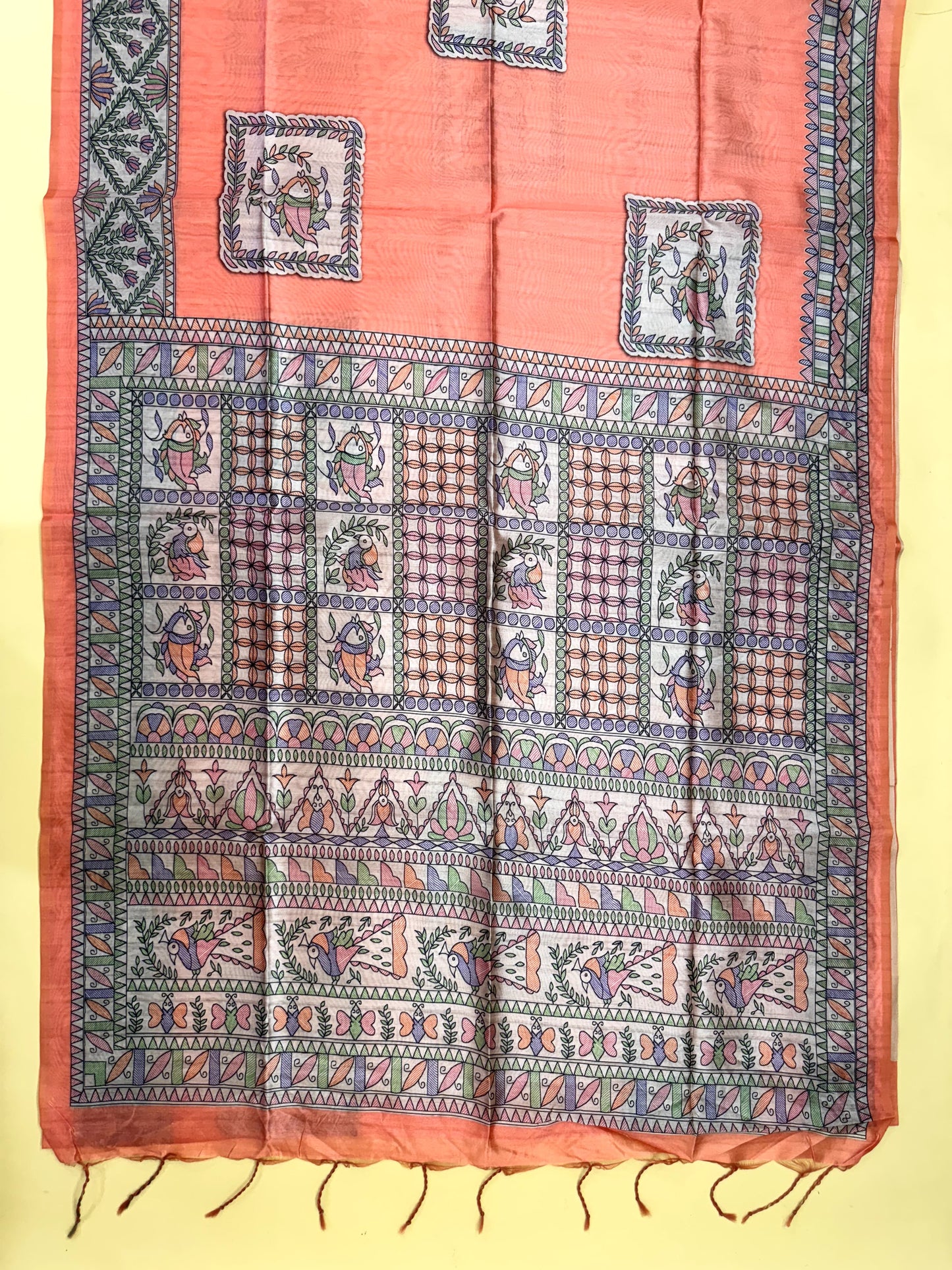 Tussar Silk Madhubani 102 - ORANGE