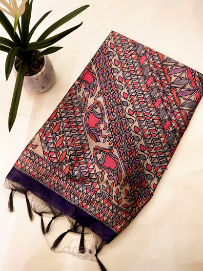 Tussar Silk Madhubani 104 - PURPLE