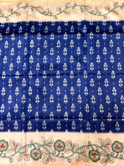 Tussar Silk Kalamkari Printed Pallu - BLUE
