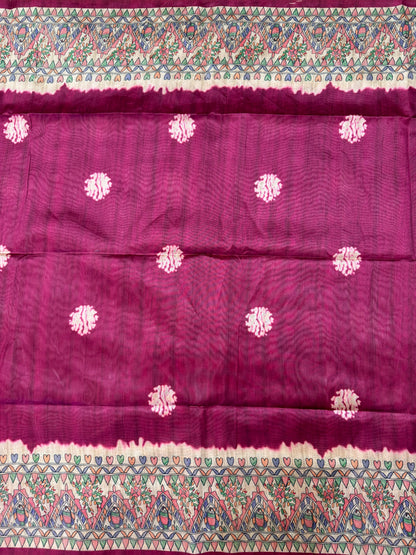Tussar Silk Madhubani 101 - PINK