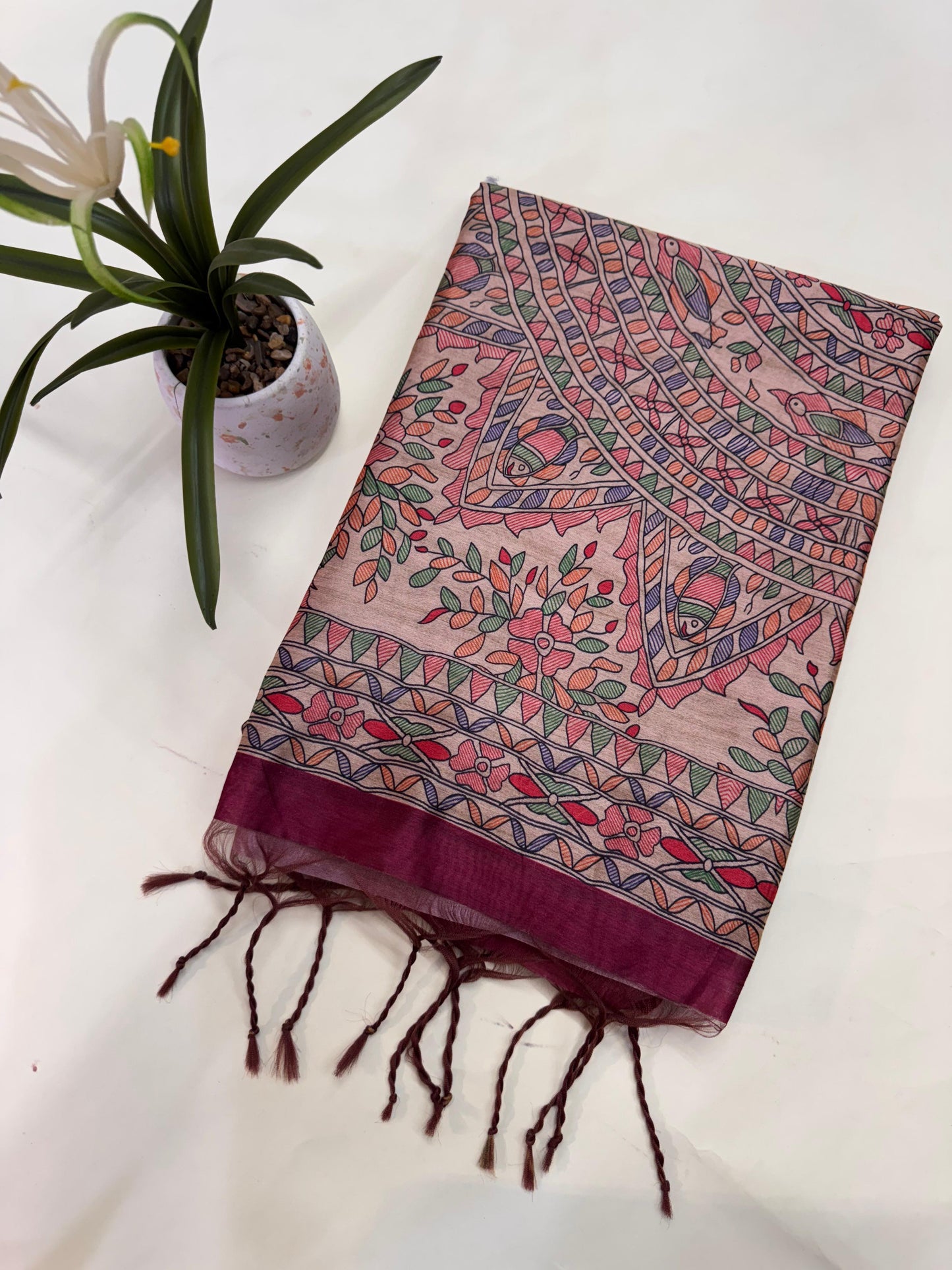Tussar Silk Madhubani 101 - PINK