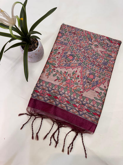 Tussar Silk Madhubani 101 - PINK