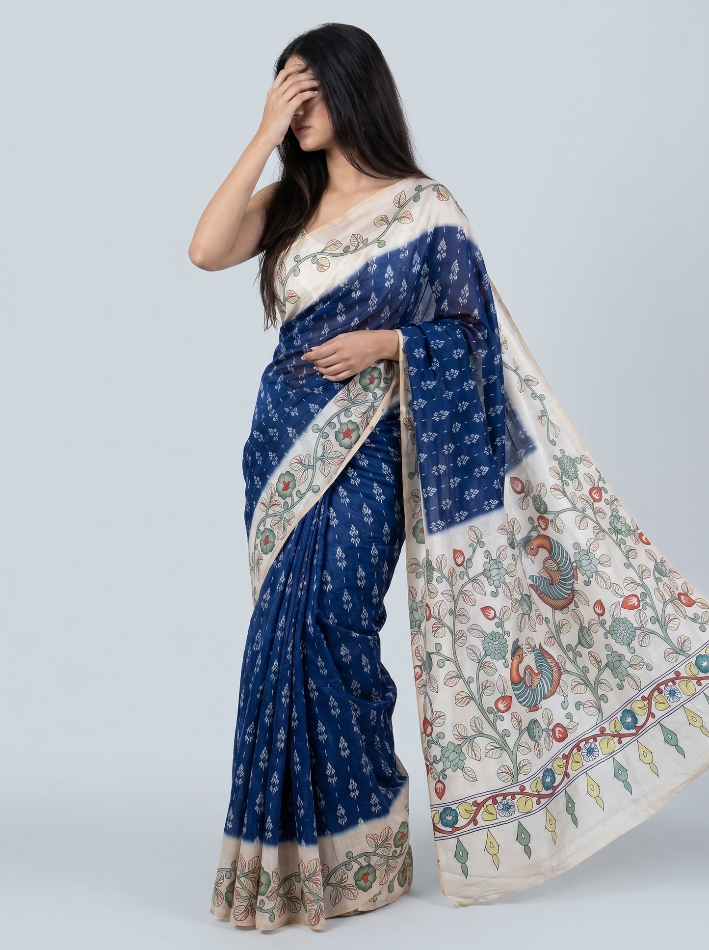 Tussar Silk Kalamkari Printed Pallu - FIROZI
