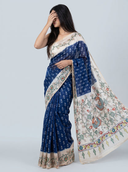 Tussar Silk Kalamkari Printed Pallu - FIROZI