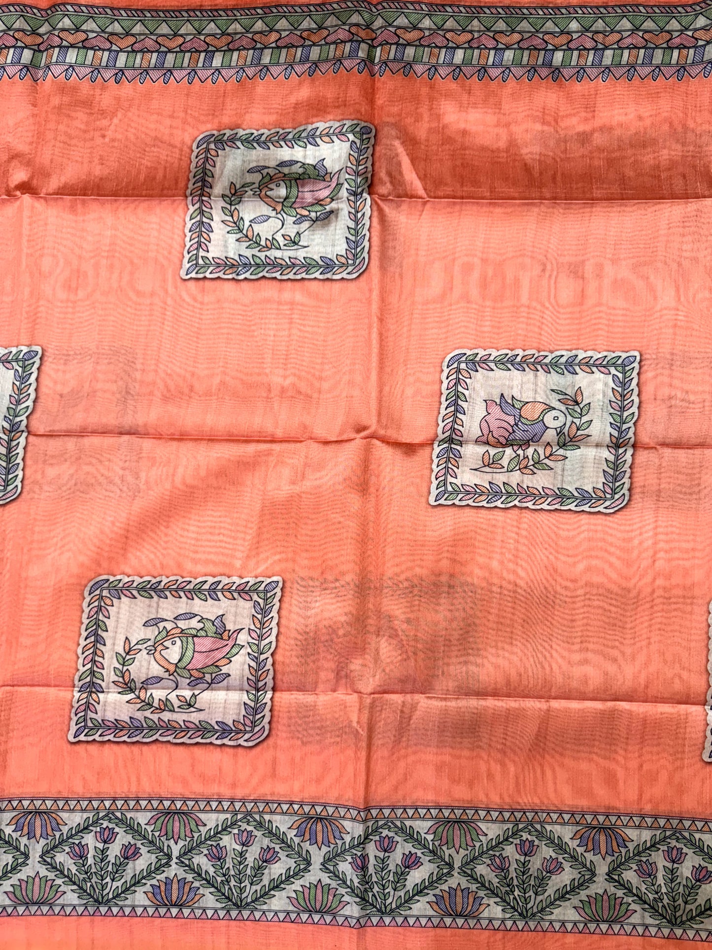 Tussar Silk Madhubani 102 - ORANGE