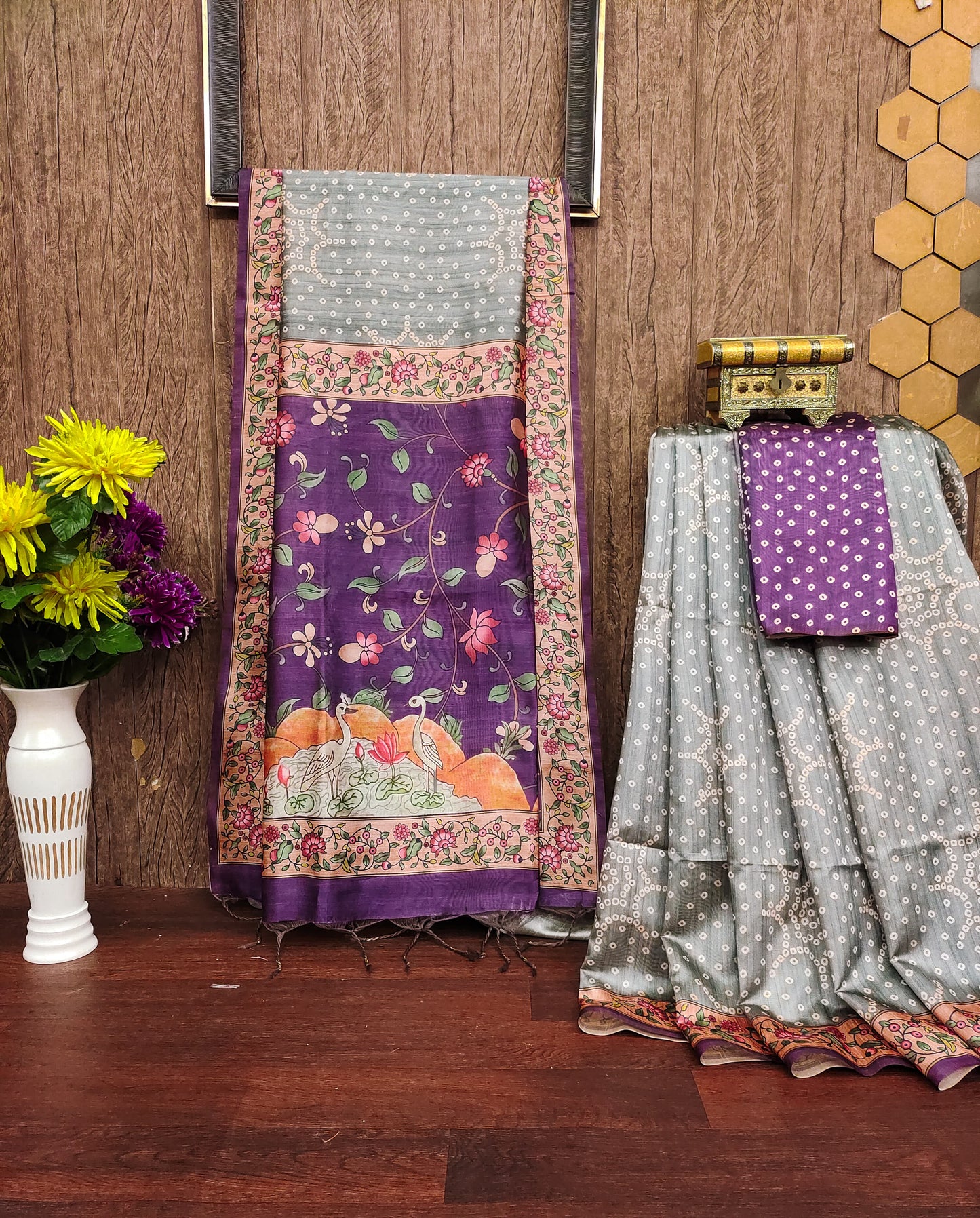 GREY - Tussar Silk Kalamkari Saree