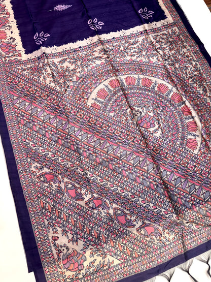 Tussar Silk Madhubani 104 - PURPLE