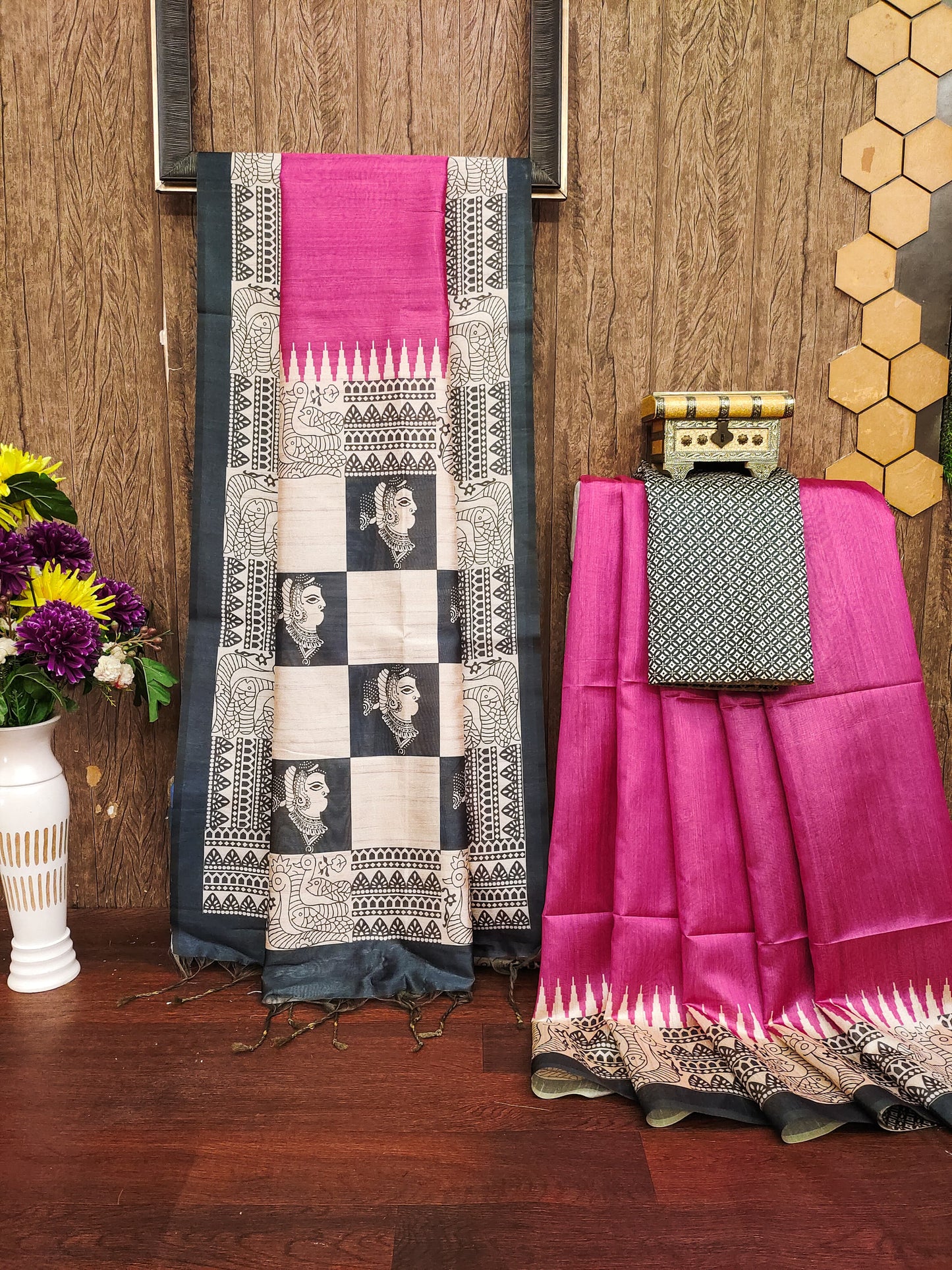 PINK - Tussar Silk Kalamkari Saree