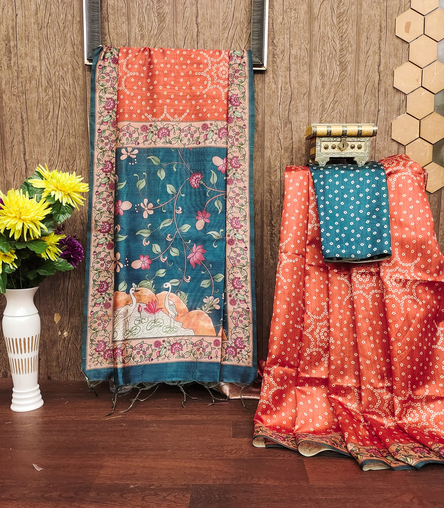 ORANGE - Tussar Silk Kalamkari Saree