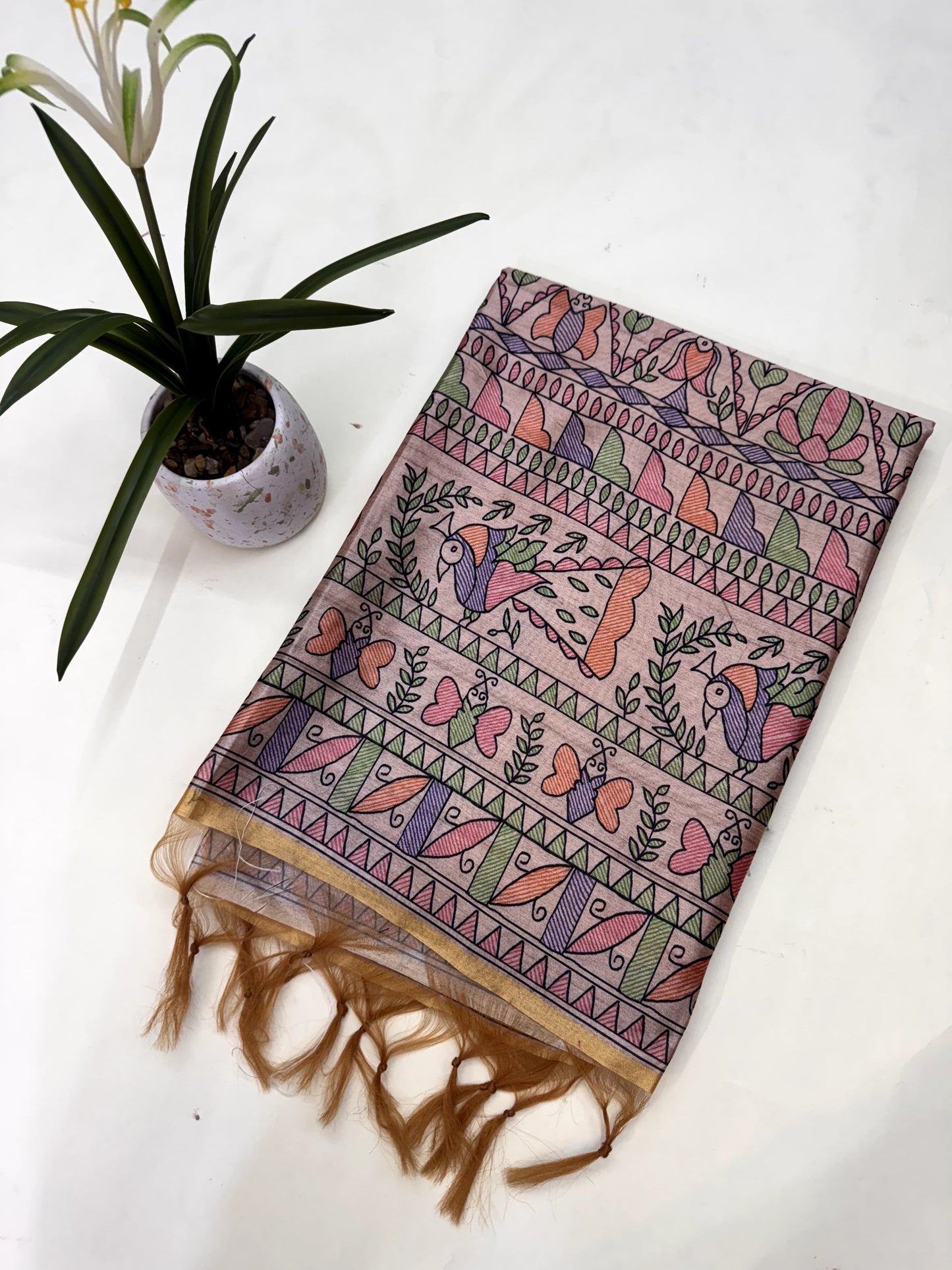 Tussar Silk Madhubani 102 - YELLOW