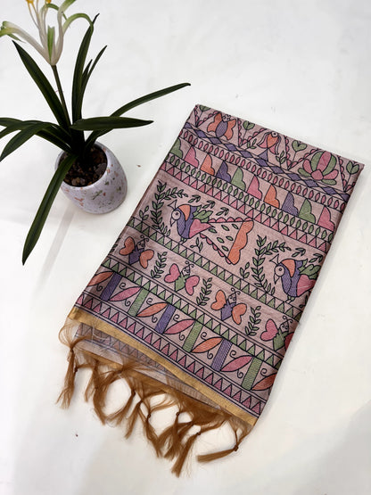 Tussar Silk Madhubani 102 - YELLOW