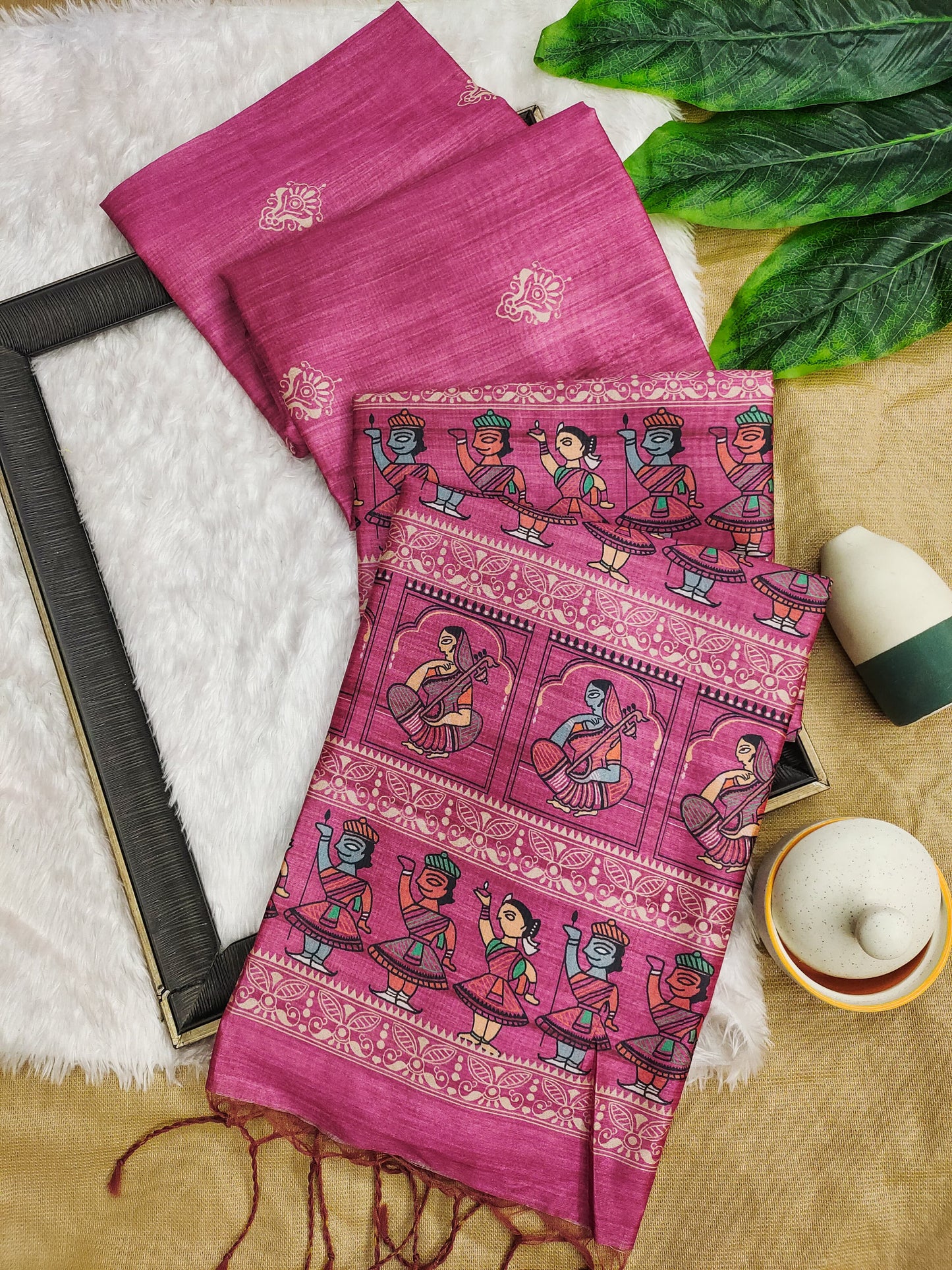 Madhubani Printed Saree - PINK