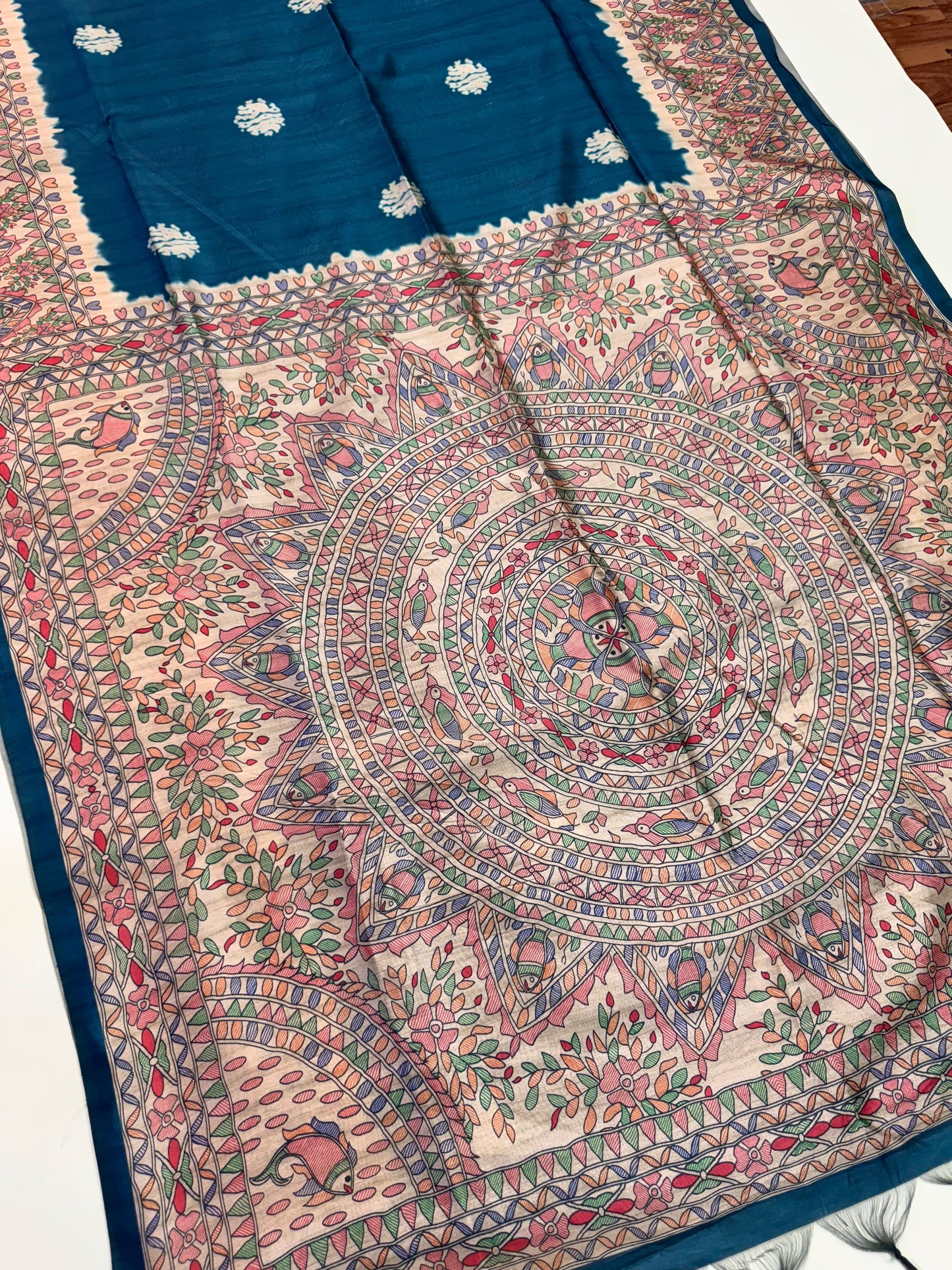 Tussar Silk Madhubani 101 - BLUE