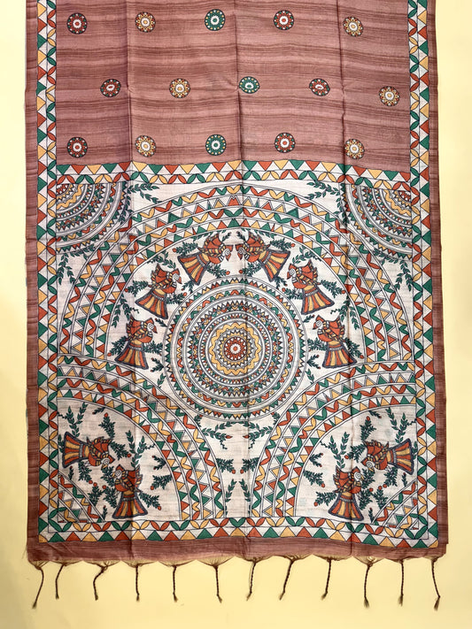 Tussar Silk Madhubani - PEACH