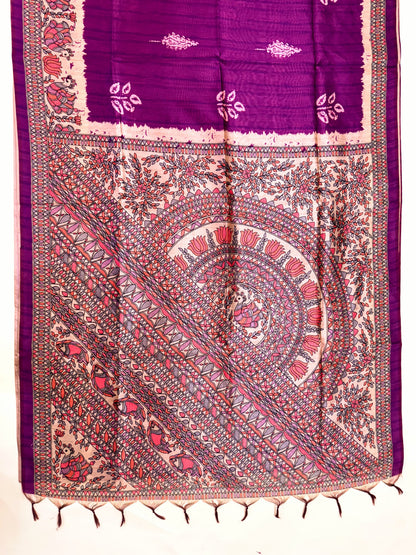 Tussar Silk Madhubani 104 - WINE
