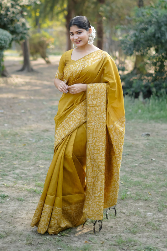 Handloom raw silk saree - YELLOW