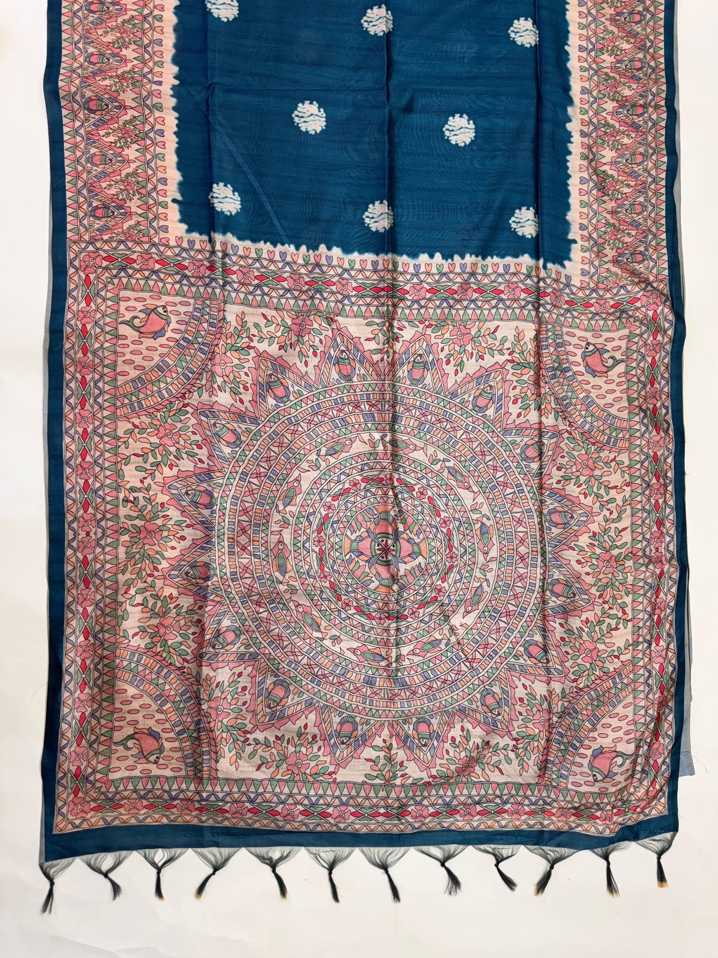 Tussar Silk Madhubani 101 - BLUE