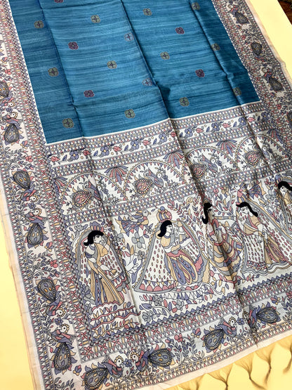 FIROZI - Tussar Silk Saree Madhubani Pallu