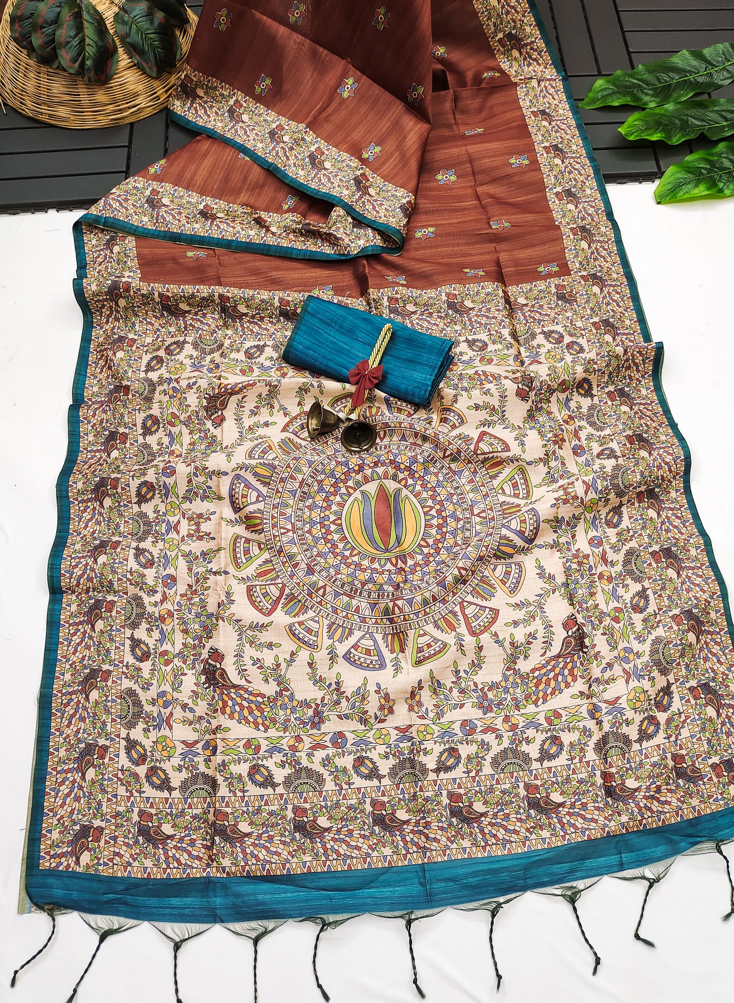 Tussar Silk Madhubani - COFFEE