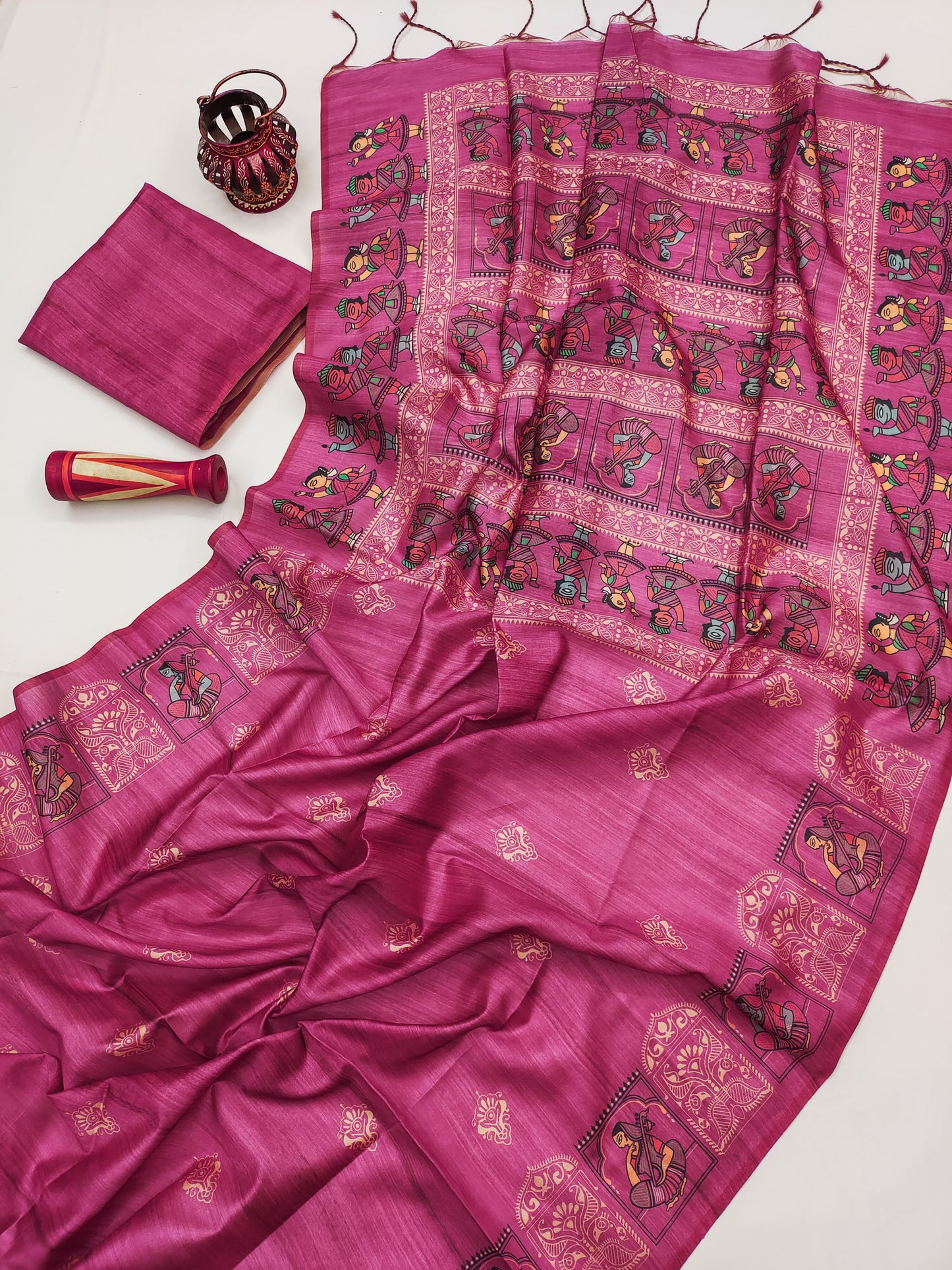 Madhubani Printed Saree - PINK