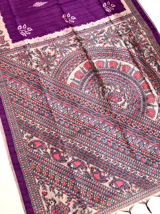 Tussar Silk Madhubani 104 - WINE