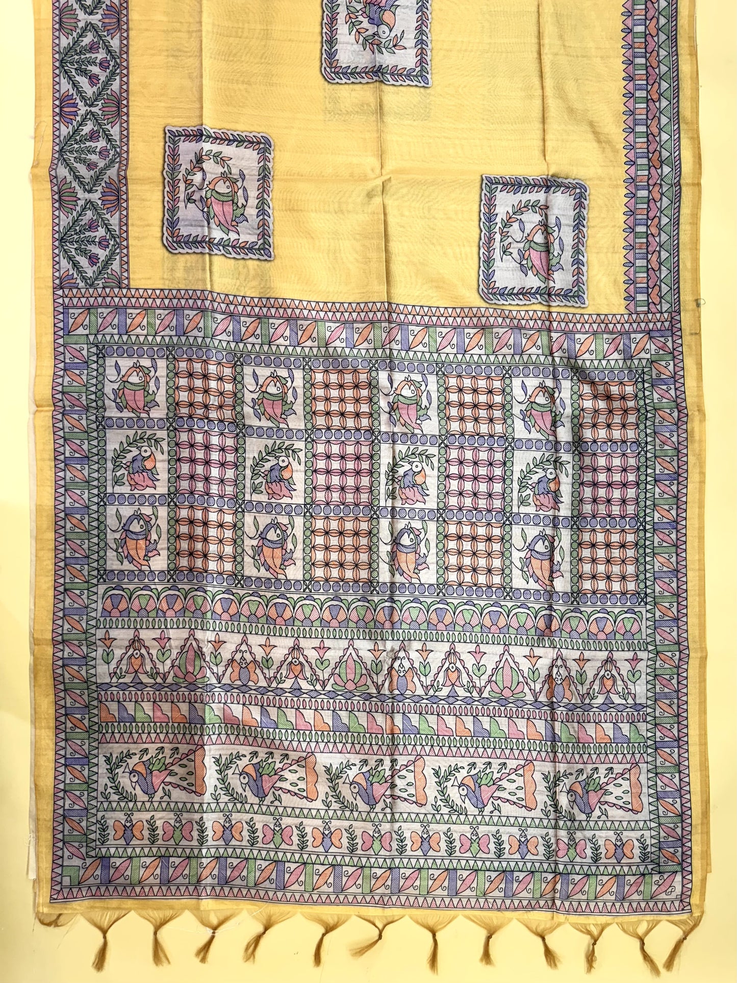 Tussar Silk Madhubani 102 - YELLOW