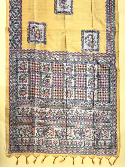 Tussar Silk Madhubani 102 - YELLOW