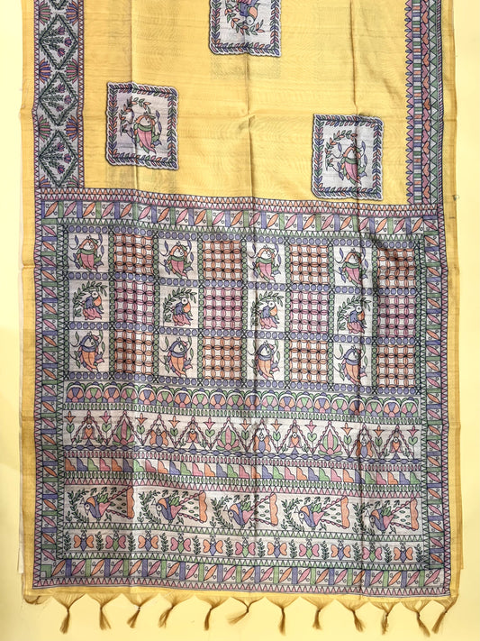 Tussar Silk Madhubani 102 - YELLOW