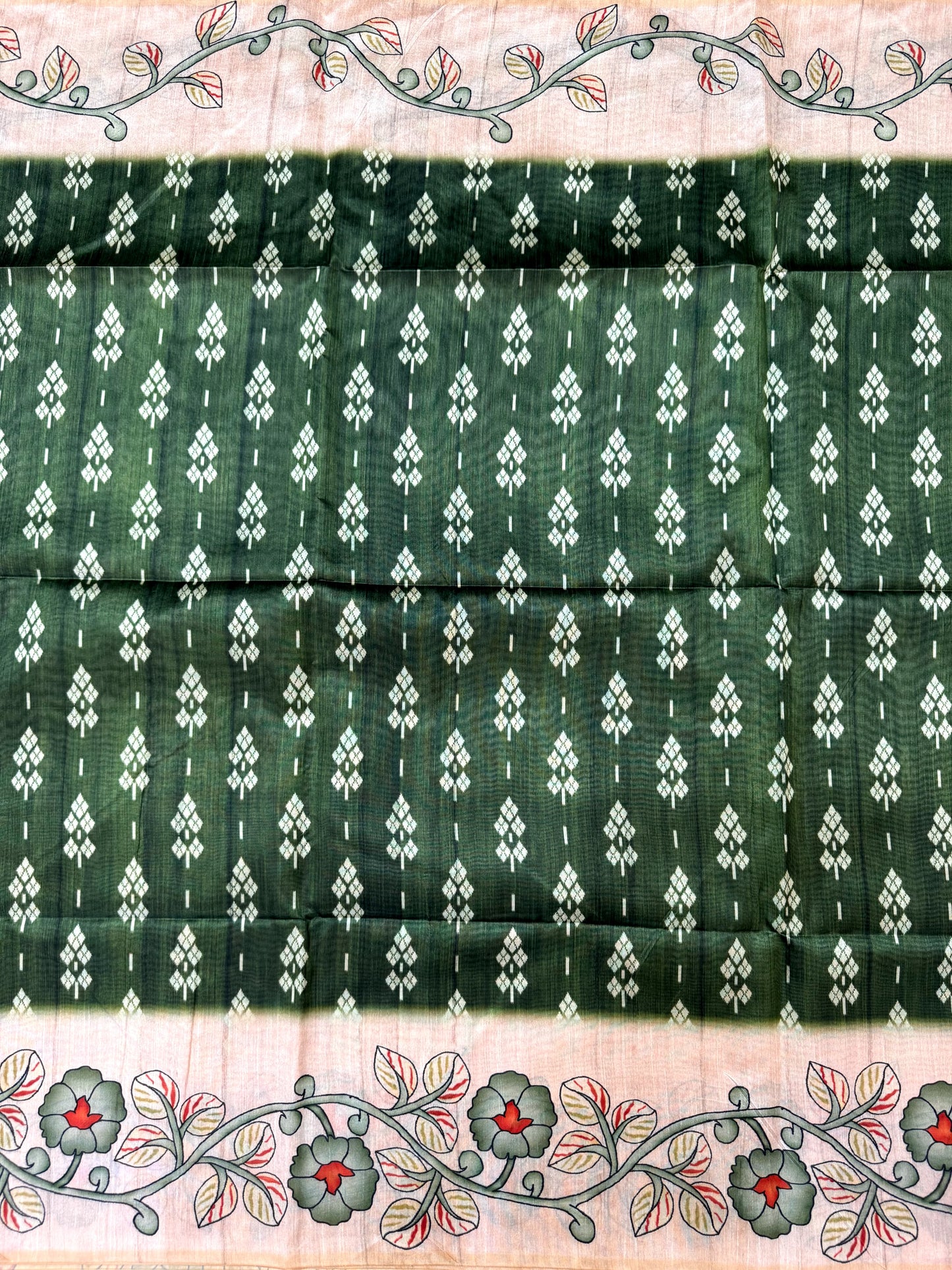 Tussar Silk Kalamkari Printed Pallu - GREEN