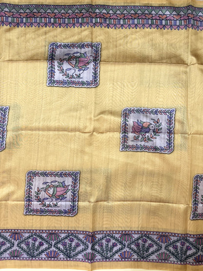 Tussar Silk Madhubani 102 - YELLOW