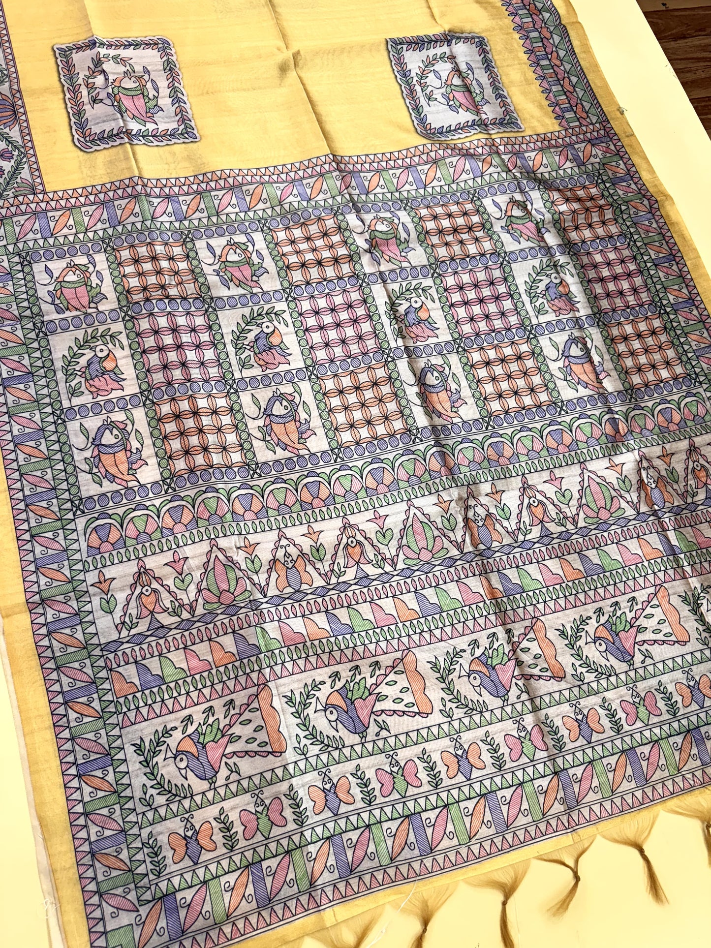 Tussar Silk Madhubani 102 - YELLOW