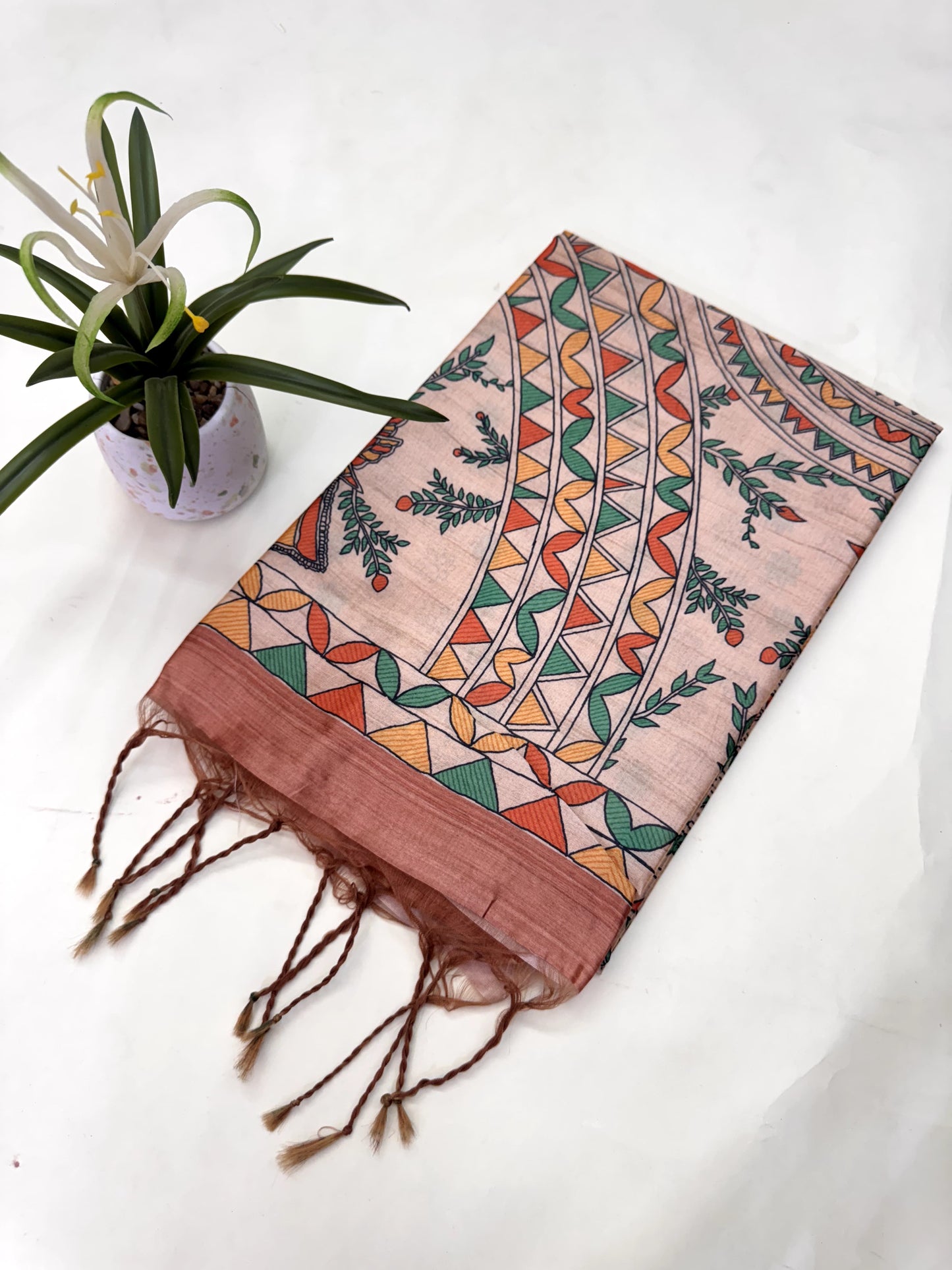 Tussar Silk Madhubani - PEACH