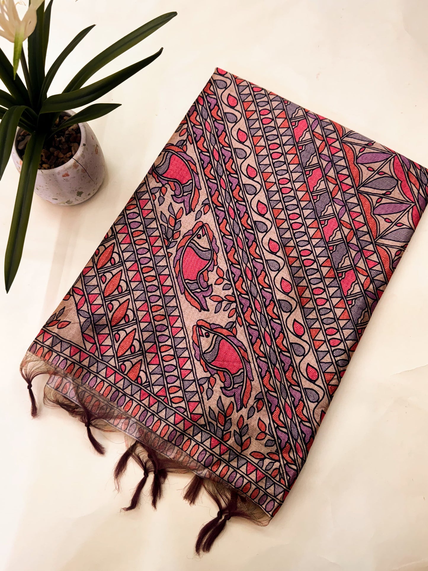 Tussar Silk Madhubani 104 - WINE