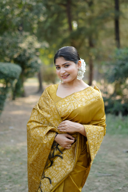 Handloom raw silk saree - YELLOW