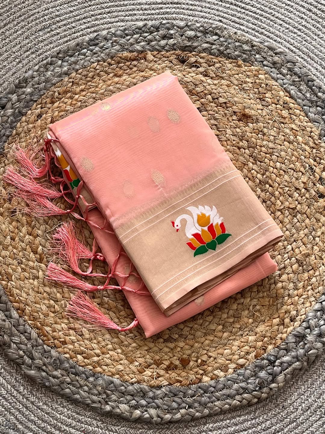Organza Tissue Paithani Silk Saree - Baby Pink