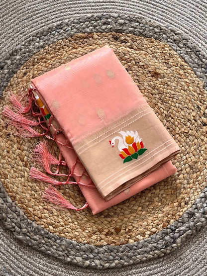 Organza Tissue Paithani Silk Saree - Baby Pink