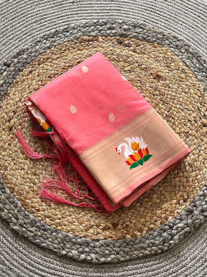 Organza Tissue Paithani Silk Saree - Hot Pink