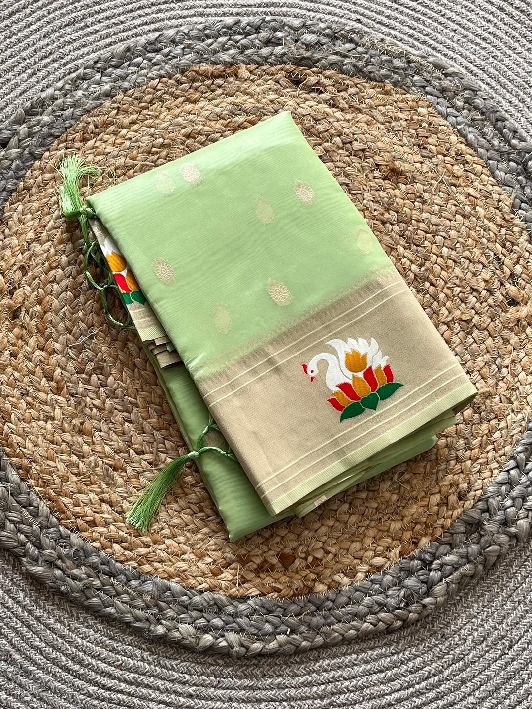 Organza Tissue Paithani Silk Saree - Green