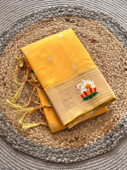 Organza Tissue Paithani Silk Saree - Yellow