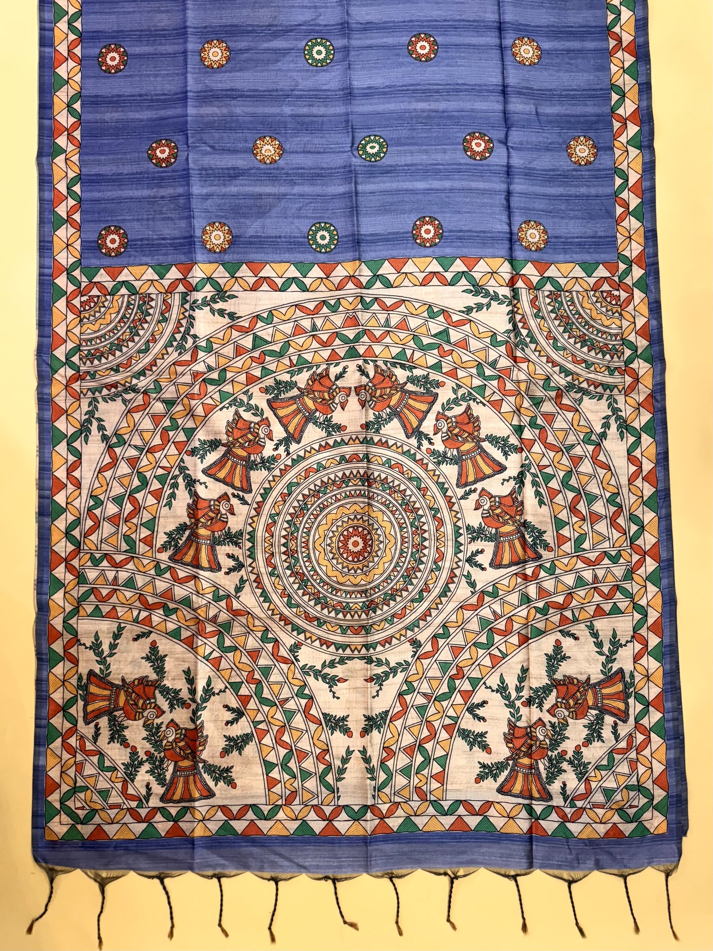 Tussar Silk Madhubani - BLUE