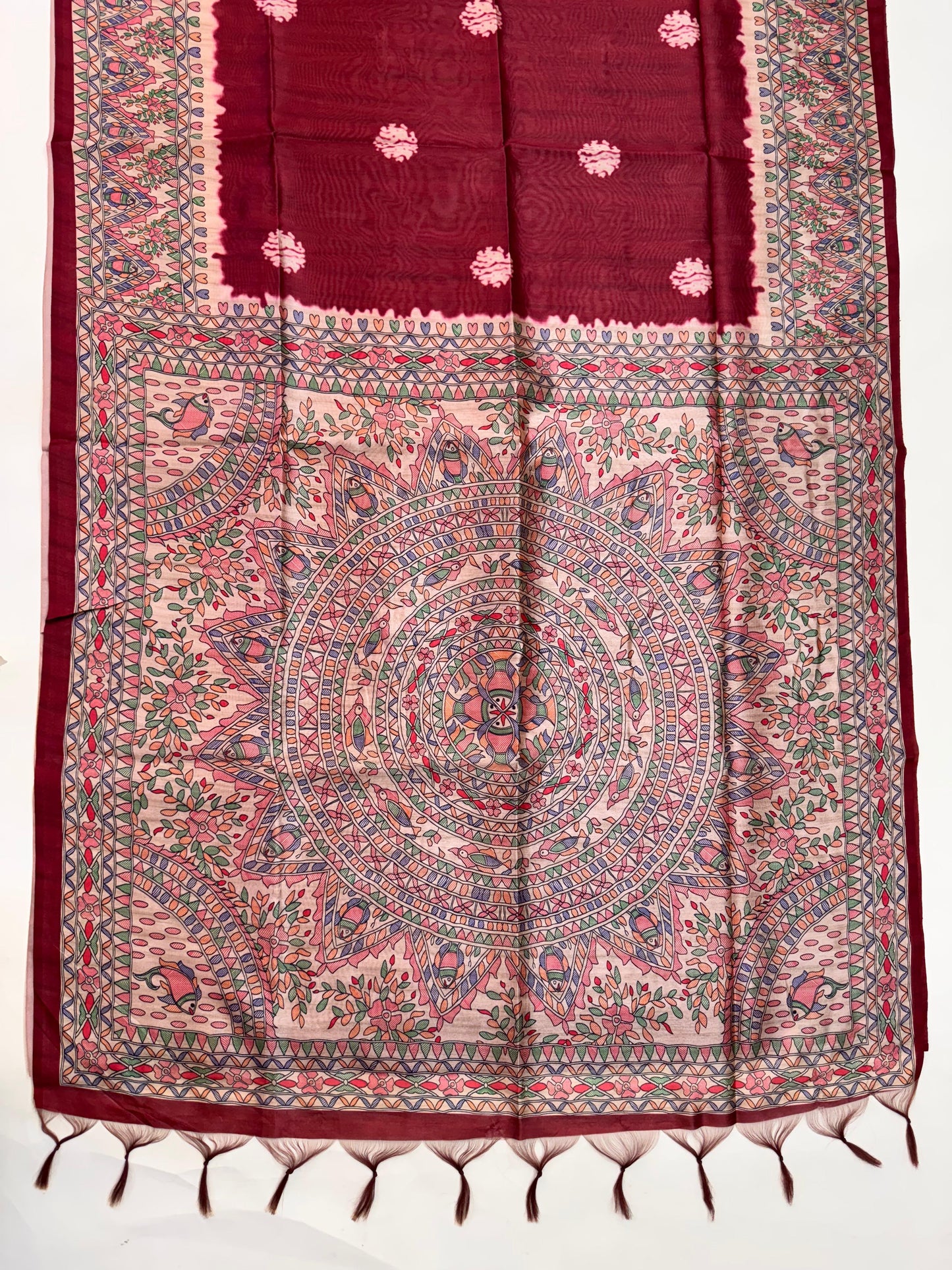 Tussar Silk Madhubani 101 - MAROON