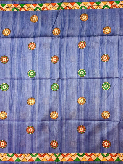 Tussar Silk Madhubani - BLUE