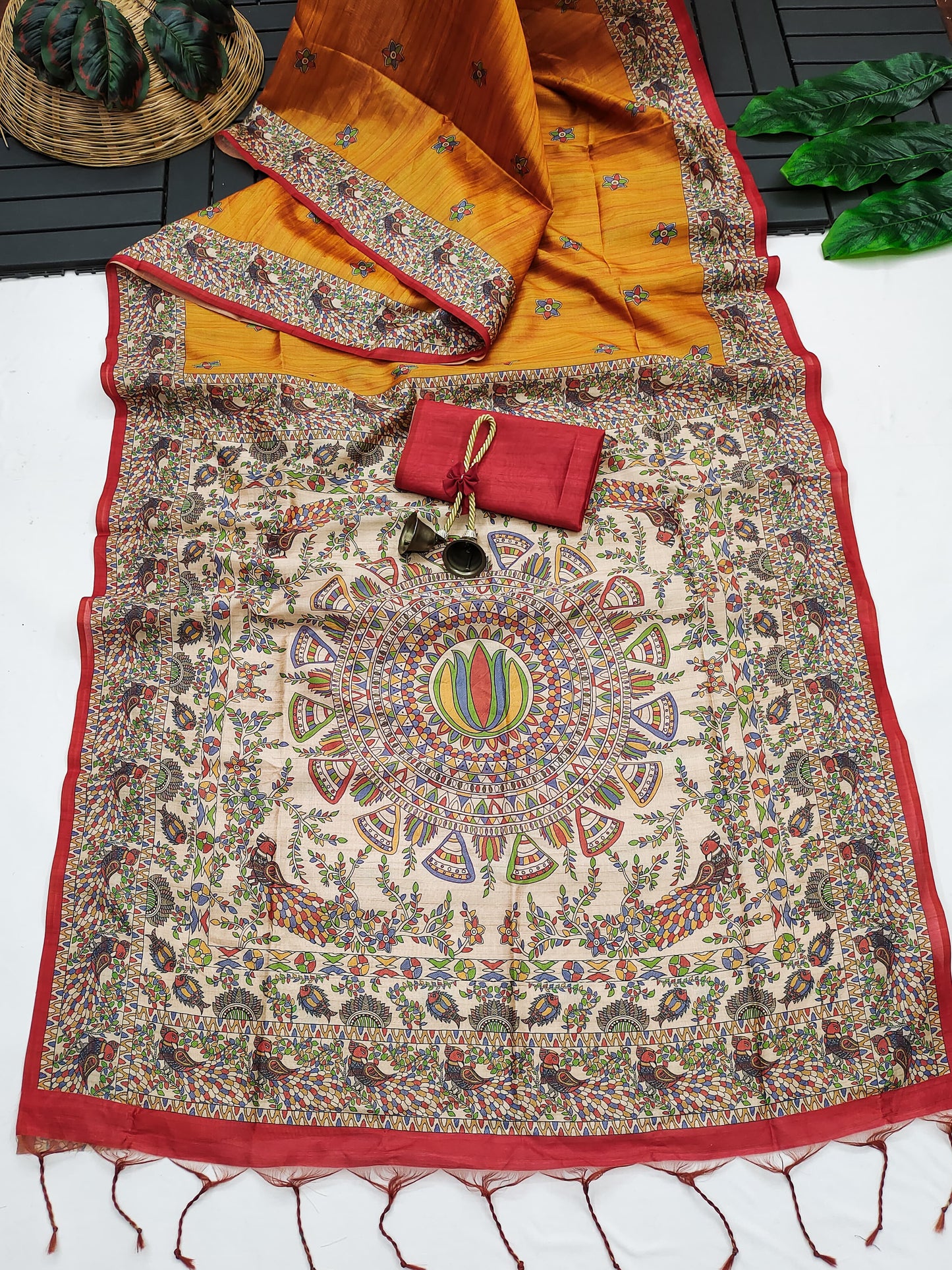 Tussar Silk Madhubani - ORANGE