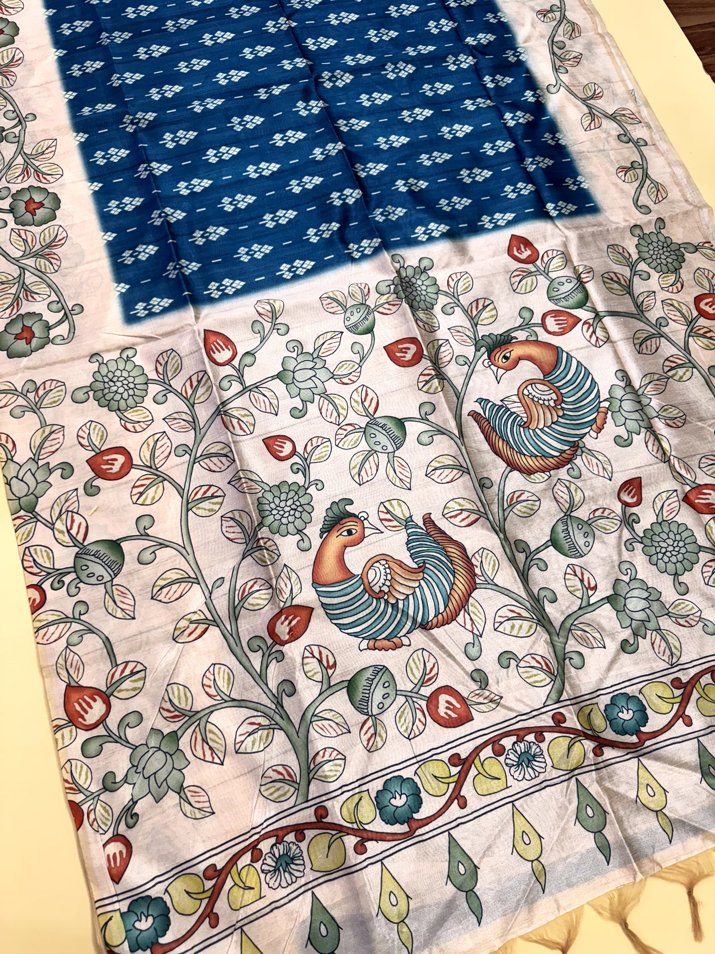 Tussar Silk Kalamkari Printed Pallu - FIROZI