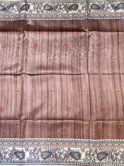 COFFEE - Tussar Silk Saree Madhubani Pallu