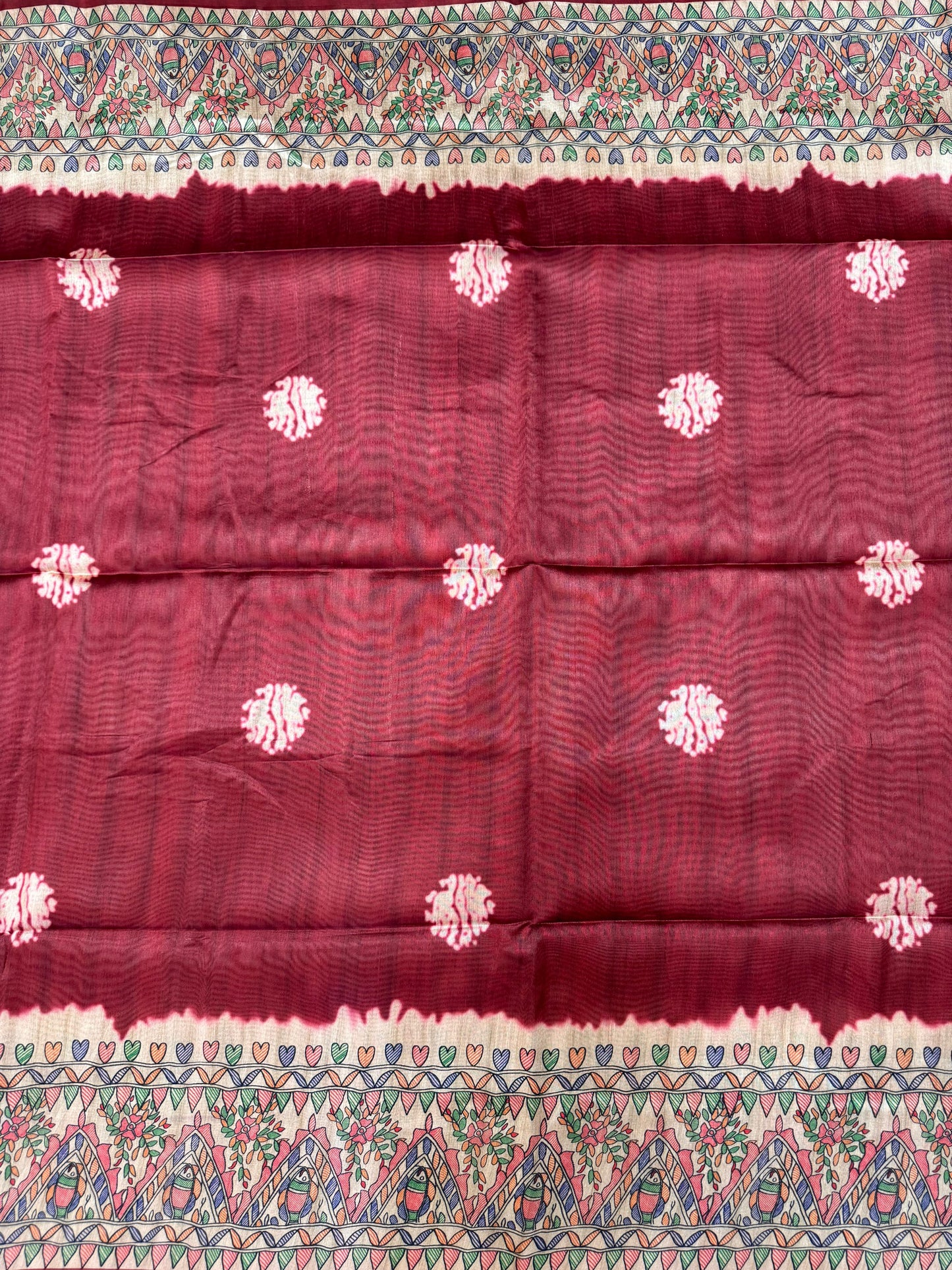 Tussar Silk Madhubani 101 - MAROON