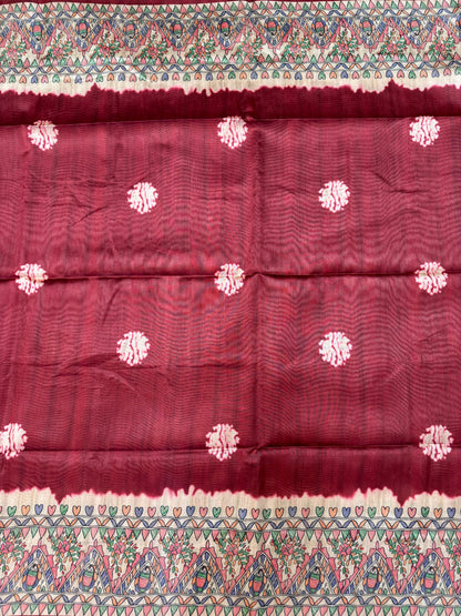 Tussar Silk Madhubani 101 - MAROON