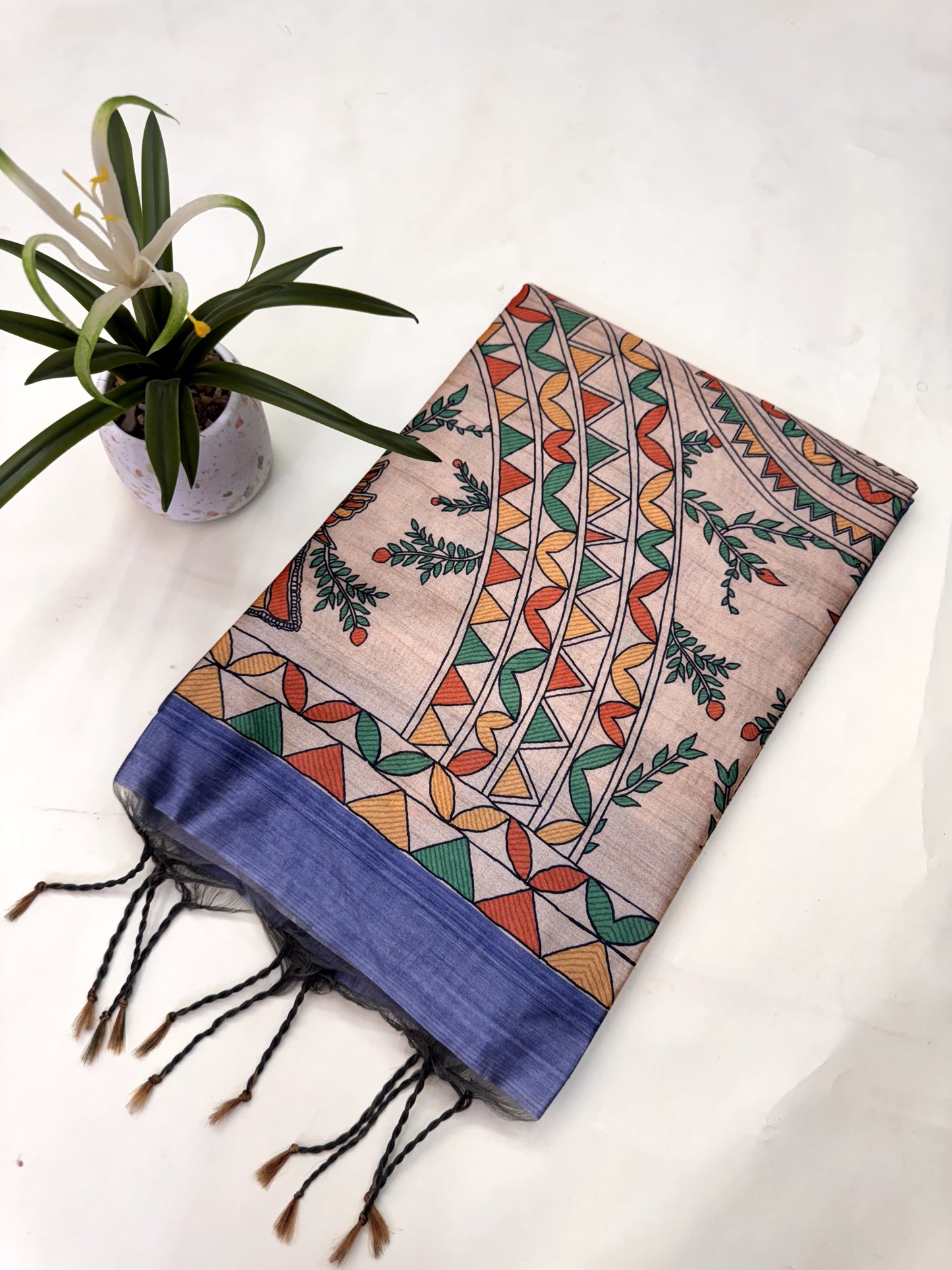 Tussar Silk Madhubani - BLUE