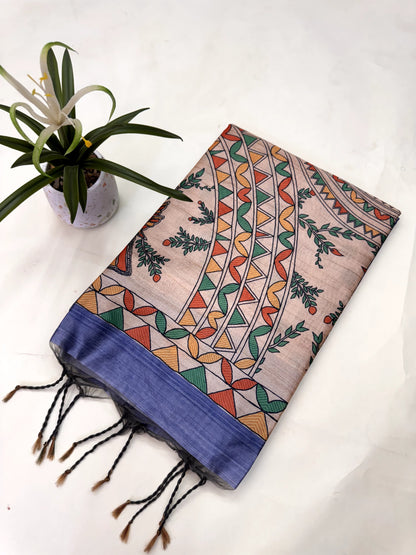 Tussar Silk Madhubani - BLUE