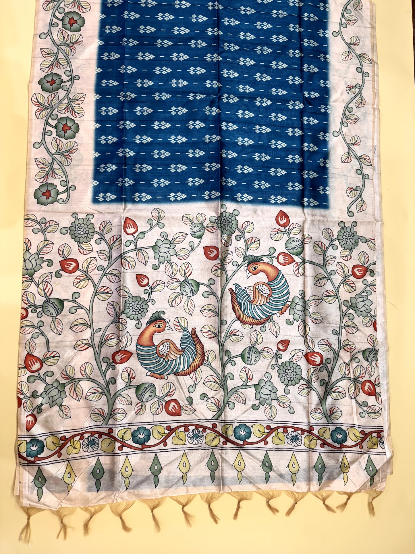 Tussar Silk Kalamkari Printed Pallu - FIROZI